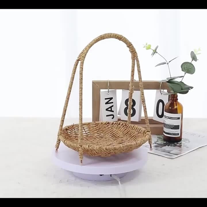 Tiered Serving Tray Rattan Style Round Multi-Layer Fruit Snack Display Stand for Parties Weddings Buffets Nuts Desserts Space-Saving Elegant