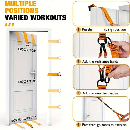 Orange Five-Piece Door-Anchor Resistance Band Set with Three Tubes, Door Anchor and Pictured Handles