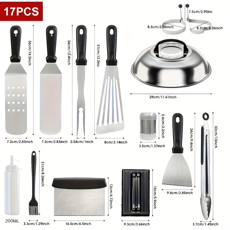 BBQ Tool Set Stainless Steel Grill Accessories Kit with Meat Thermometer Teppanyaki Press Board for Outdoor Camping Home Kitchen Party