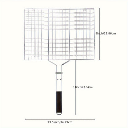 Grill Basket Stainless Steel Folding BBQ Grilling Basket for Fish Chicken Vegetables Shrimp Portable Outdoor Camping Barbecue Accessory 3 Sizes