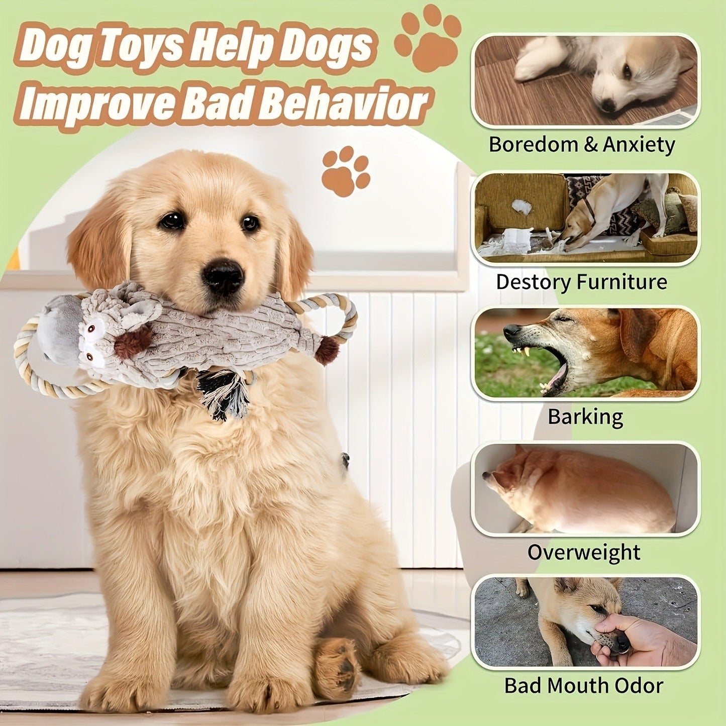 Dog Toy Stretch Donkey Plush Squeaker with Elastic Body, Textured Surface and Rope Ends in Gray White