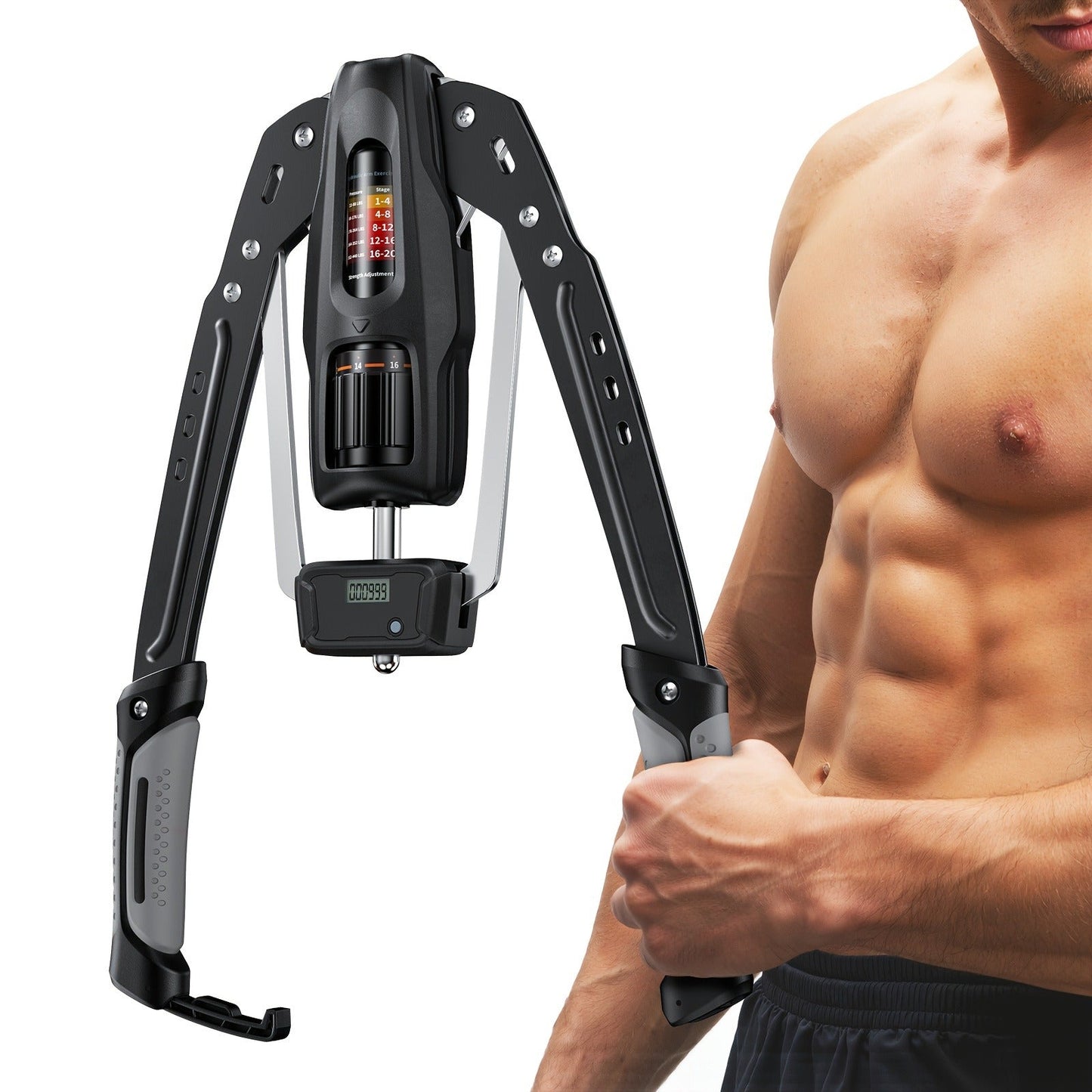 Fitness Equipment Hydraulic Chest Expander with Adjustable 10-200 kg Resistance and Digital Rep Counter