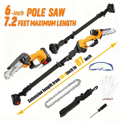 Telescopic Pole Saw Cordless Folding 6-Inch Electric with Compact Design, Battery-Powered Tree Pruner for Garden Pruning