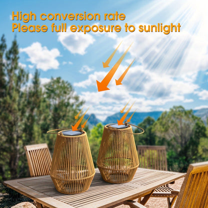 Solar Outdoor Lights Bohemian Bamboo Hanging Lanterns, Warm White, 1/2/4 Piece Sets for Patio Decor