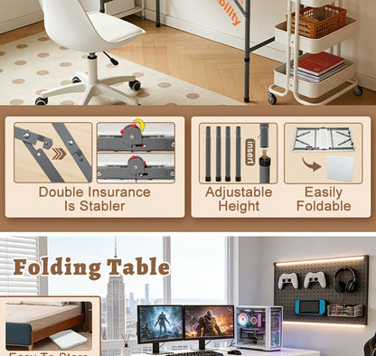 Folding Table 4ft and 6ft White Plastic Top with Black Metal Legs, Carry Handle and Adjustable Height
