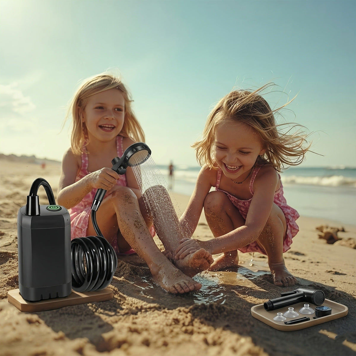 Portable Camping Shower 6000mAh IPX7 120-Min Runtime for Camping, Travel and Outdoor Use, with the Listed Configuration