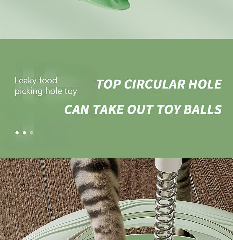 Cat Toy Spinning Food Wheel with Treat Openings, Paw-Powered Rotation and Optional Feather Attachment
