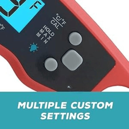 Red and Black Folding Digital Food Thermometer with Backlit Display, Calibration Mode, Unit Switch and Hanging Loop
