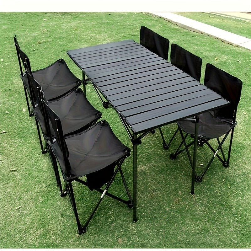 Folding Camping Table in Black with Displayed 37.4 x 21.65 x 19.69-Inch Size, Slatted Top and Carry Bag