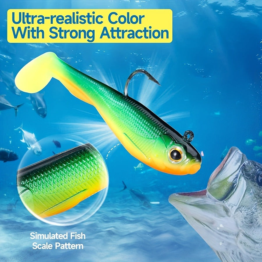 Fishing Lure Set 6-Piece Pre-Rigged Paddle-Tail Soft Swimbaits with Jig Hooks in 2.75 or 3.54-Inch Sizes