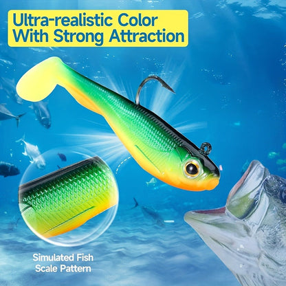 Fishing Lure Set 6-Piece Pre-Rigged Paddle-Tail Soft Swimbaits with Jig Hooks in 2.75 or 3.54-Inch Sizes