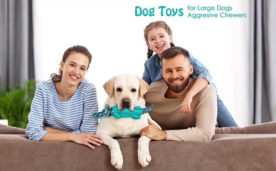 Dog Toy Blue Rubber Crocodile Chew Design with Milk Flavor, Raised Ridges and 20-100 lb Guidance