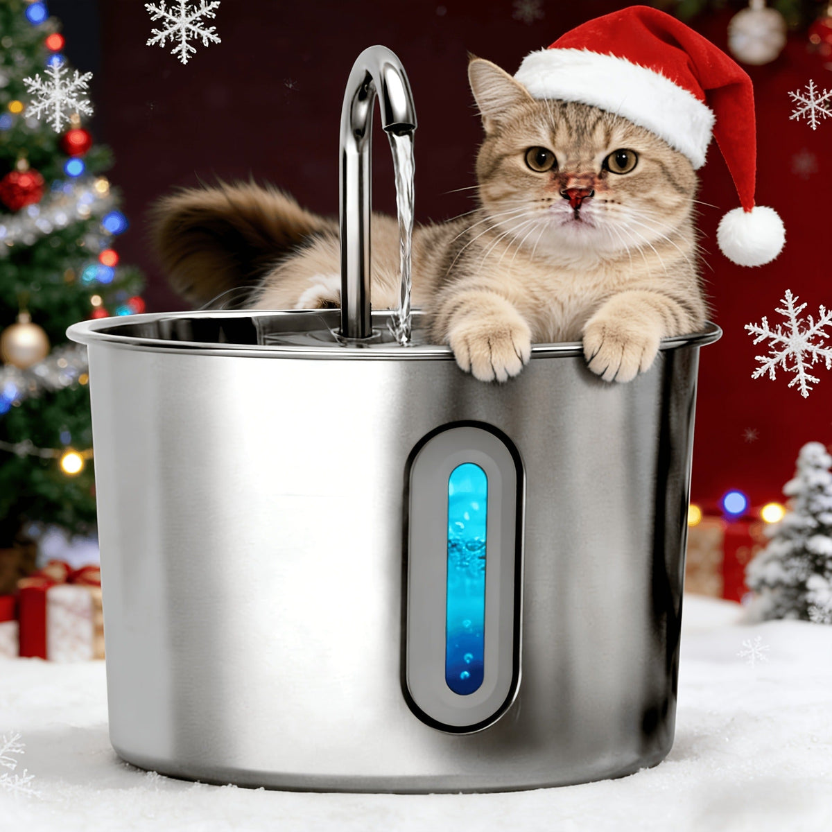 2.2L Pet Water Fountain with Stainless-Steel-Marked Basin, Water Window and 2+2 or 8+8 Filter Bundles