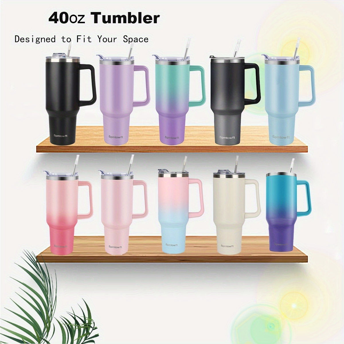 Handled 40oz Stainless Steel Tumbler with Straw Lid, Tapered Base and Five Color Options for Daily Use