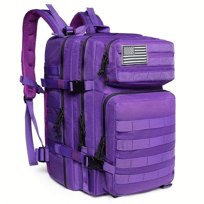 45L-Labeled Tactical Backpack with Front Utility Pockets and Black, Green, Khaki or Purple Options