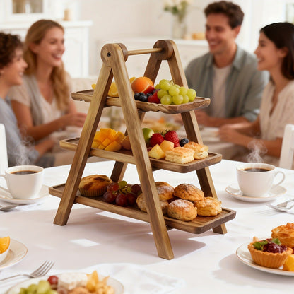 Cake Stand 3 Tier Wooden Serving Tray Farmhouse Dessert Display Cupcake Tower Bread Basket Collapsible Tiered Platter for Wedding Party Charcuterie