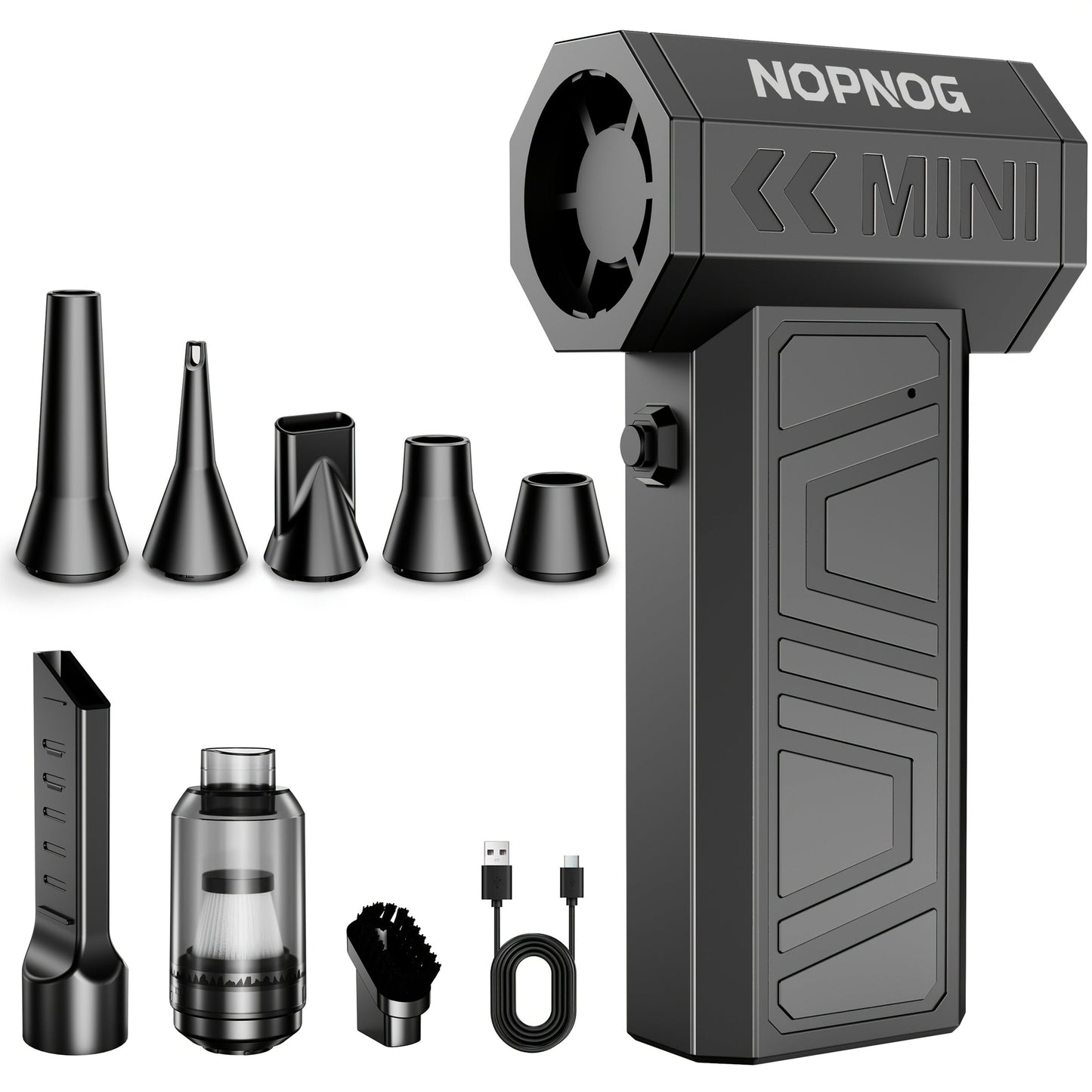 Mini Pistol-Grip Electric Air Duster with Six Nozzles and Optional Dust-Collection Bin Set