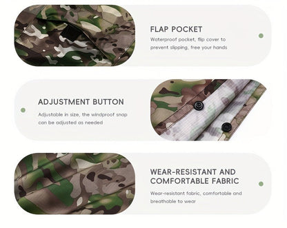 Digital Camouflage Hooded Rain Poncho with Snap-Side Closure, Front Pocket and Matching Storage Bag