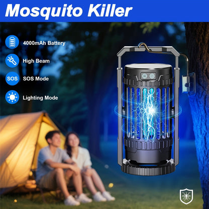 Rechargeable Lantern Bug Zapper with Blue Grid Light, Swivel Base, USB-C Cable and Cleaning Brush