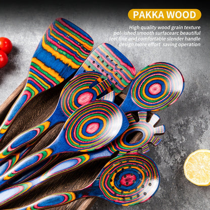 Pakkawood Kitchen Utensil Set 7 PCS, for Home Cooking, Dining and Outdoor Meals, with the Listed Configuration
