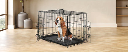 Folding Wire Dog Crate with Divider, Pull-Out Tray, Two Doors and Five Sizes from 24.41 to 48.4 Inches