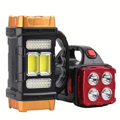 Flashlight Solar and USB-C Rechargeable 2-Pack with Four Front LEDs, Side COB Light and USB Output