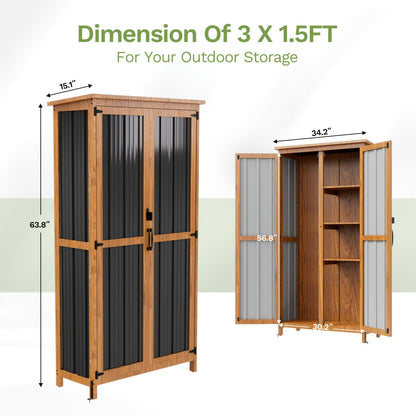 Metal Outdoor Storage Cabinets with Shelf-Equipped Tall or Low Models and 3 x 2 x 4.6 Ft Shed Option