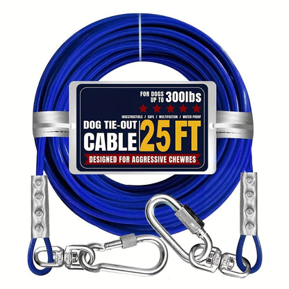 Dog Tie Out Cable for Yard Heavy Duty - Steel Wire Runner Leash with Swivel Hooks, Holds Up to 300 lbs, Anti-Tangle Dog Run Cable for Large Dogs Outdoor - S/M/L Sizes, 3 Colors