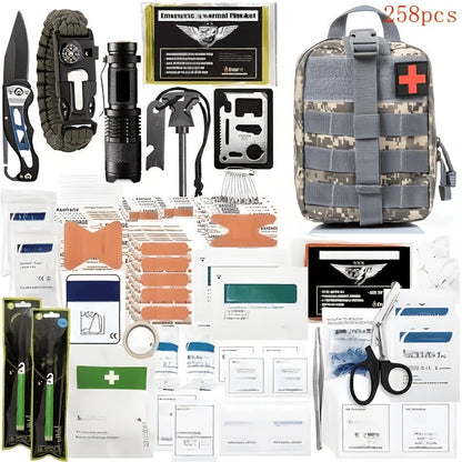 Outdoor Survival Gear Set 11/13/258-Piece – Professional Emergency Kit with Fire Starter & Compass | Multi-Tool Outdoor Equipment for Camping, Hiking & Adventure