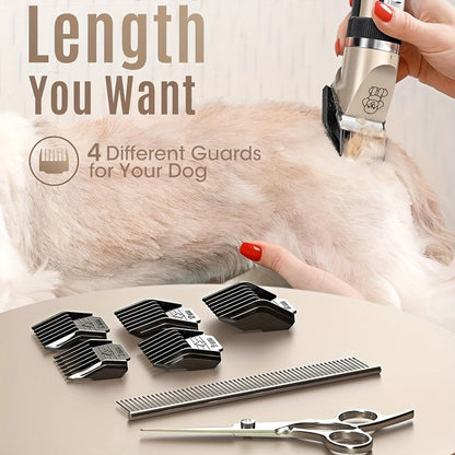 Pet Hair Clipper, USB-Rechargeable Cordless Trimmer with Adjustable Comb and Four Package Options