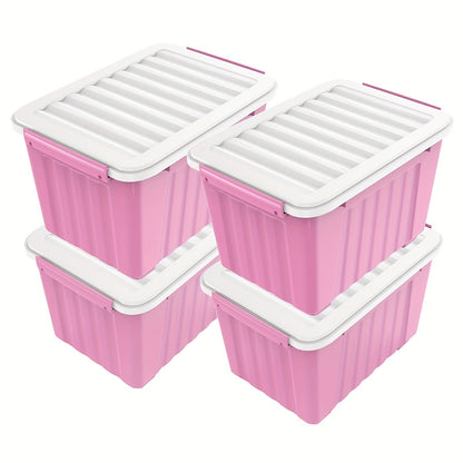 Storage Containers with Lids and Wheels | Stackable 72QT & 97QT Plastic Bins | 4 or 6 Pack | Locking Lid | Clear, Pink/White, Gray/Yellow | Home Garage