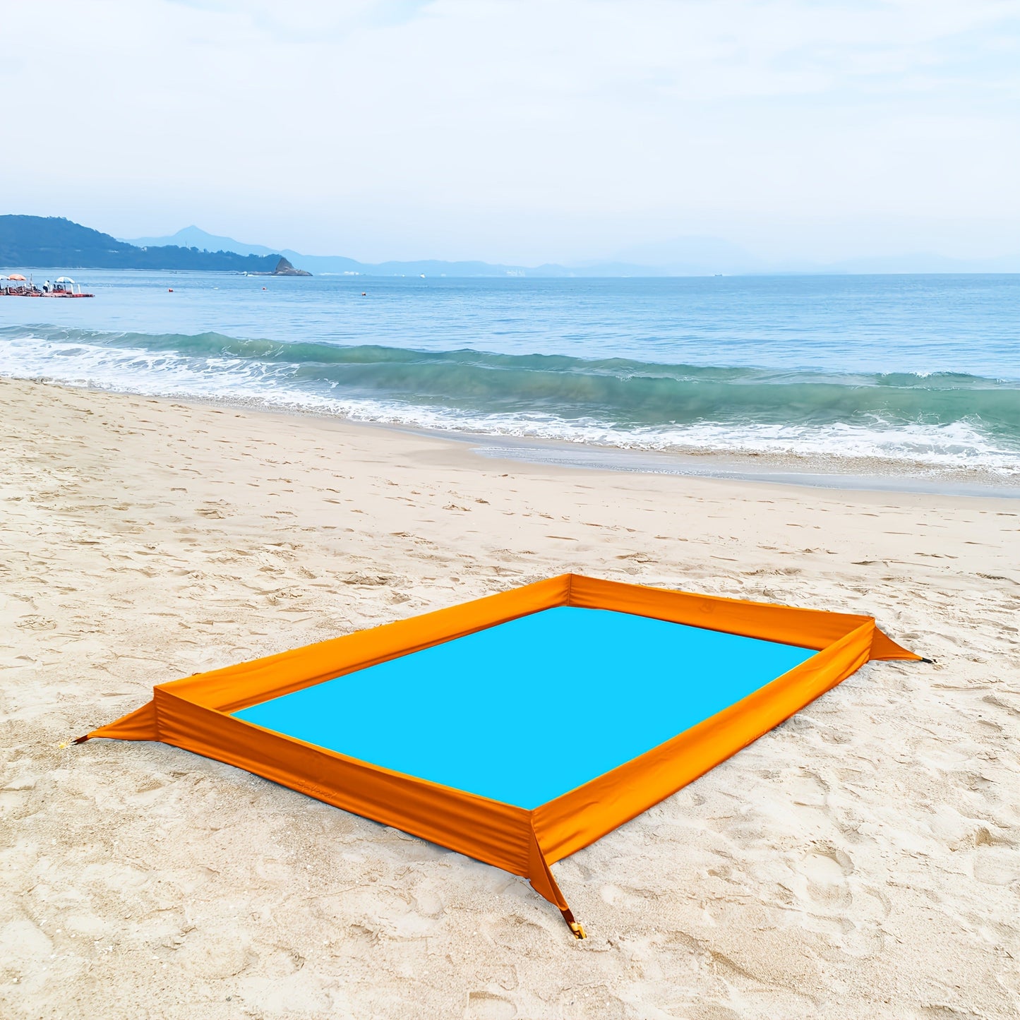 Beach Blanket with Sand Walls Fence Sandproof Waterproof 55x86in with 4 Stakes & Carry Bag for Family Picnic Camping Park Travel – 6 Printed Styles
