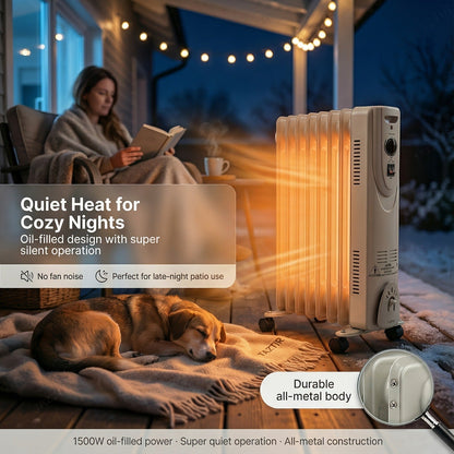 1500W Oil-Filled Radiator Heater with 600W, 900W and 1500W Modes, Thermostat and Caster Wheels
