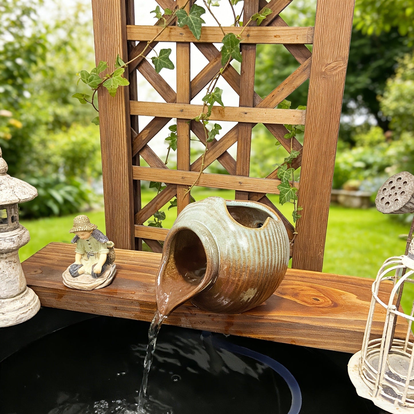 Mini Ceramic Tabletop Fountain Water Feature with Retro Garden Style in Two Checkout Packages