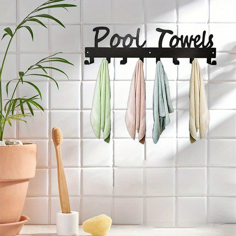 Wall-Mounted Outdoor Pool Towel Rack with Eight Hooks in One- or Two-Piece Checkout Options