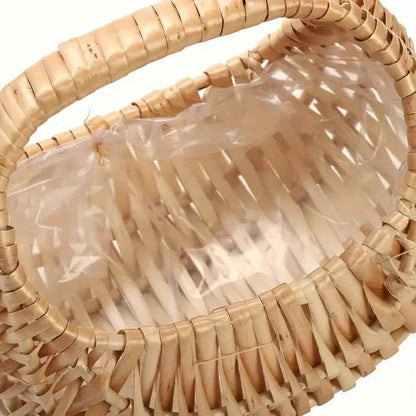 Wicker Basket Set Half Moon Shape with Handle – Small Rattan Baskets 3/5/6 Pcs for Wedding Flower, Home Decor, Garden Storage & Picnic, Plastic Liner Included, 6.7×6.5×4.3 in