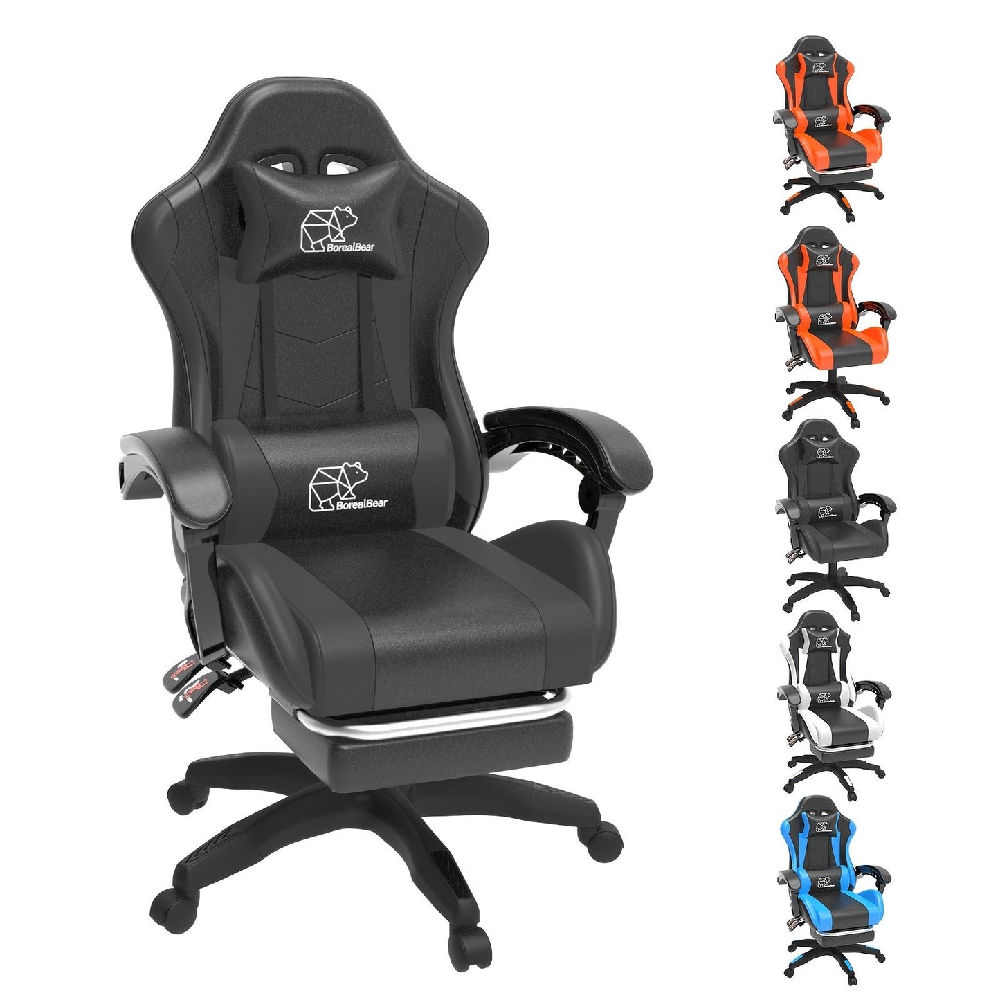 Gaming Chair with Retractable Footrest, Adjustable Lumbar Pillow, Headrest, 360° Swivel and Height Adjustment