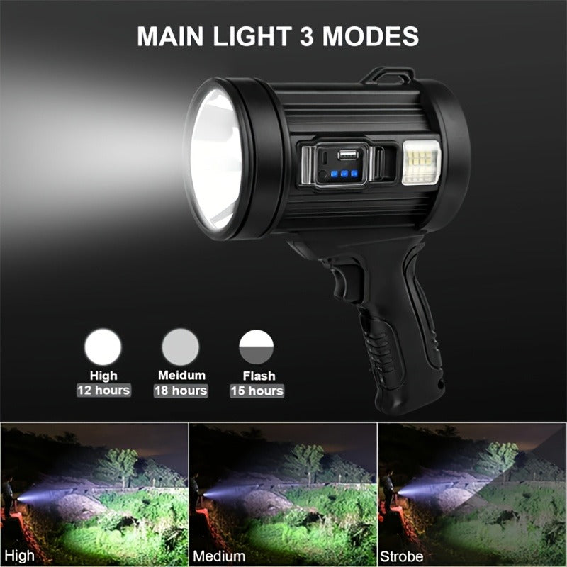 Flashlight IPX4 Solar and USB Rechargeable Searchlight with Six Modes and Three Color Filters