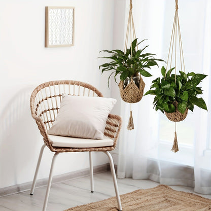 Macrame Plant Hanger with Tassels, Bohemian Cotton Rope Crochet Wall Basket, Indoor Outdoor Hanging Planter with Hooks, Boho Home Decor