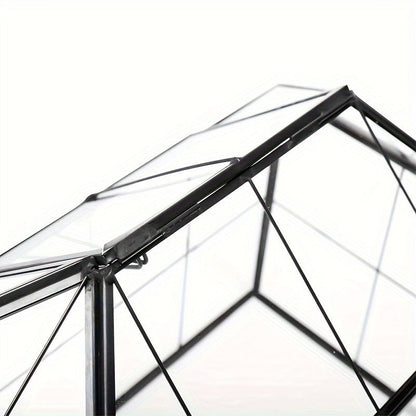 Geometric Glass Terrarium with Swing Lid 9.84x5.31x7.87 Inch Victorian Wardian Case for Succulents Cactus Air Plants Ferns Indoor Desktop Decor Black