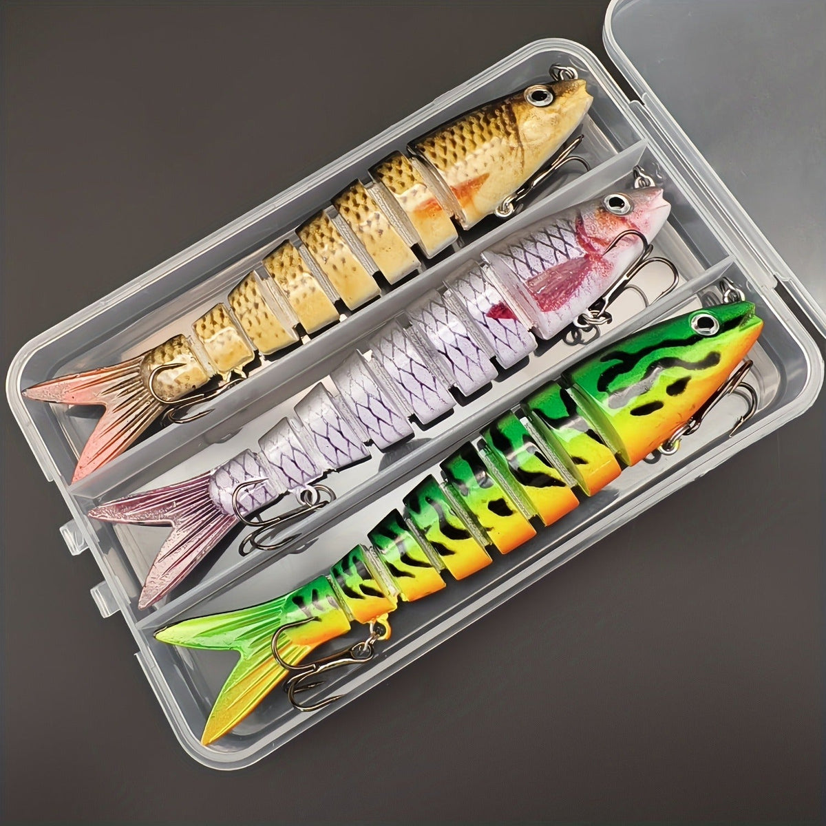 Multi-Jointed Swimbait Fishing Lures for Bass Trout Perch – Slow Sinking Lifelike 3D Eyes ABS Body, Pearl Powder Coating, 8-Section Woven Fabric Jointed Lure Kit for Freshwater & Saltwater, 2 Models (FCP2P-392 / FCP2P-556)