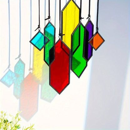 Hanging Geometric Color-Panel Suncatcher Ornament in Multicolor or Blue Checkout Options for Window and Garden Display