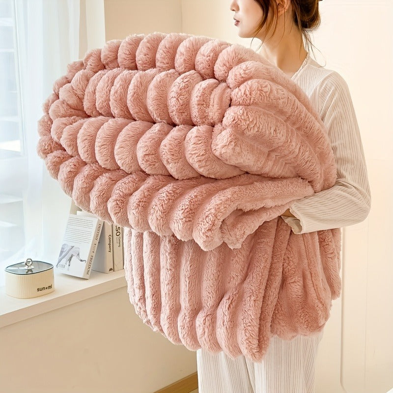 Channel-Textured Throw Blanket in Seven Colors and Four Displayed Size Options from 50 x 60 to 108 x 90 Inches