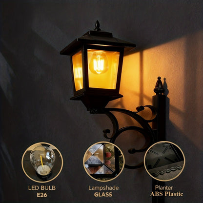 Solar Flower Pot Light Outdoor 2-in-1 Lamp Post Glass Lampshade IP44 Waterproof Wall Mount Lawn Patio Garden Decor 1/2 Pack