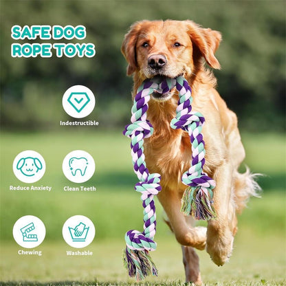 Dog Toy Six-Knot Twisted Rope Bone in Two Colorways for Tug, Fetch and Chew Play with Medium or Large Dogs