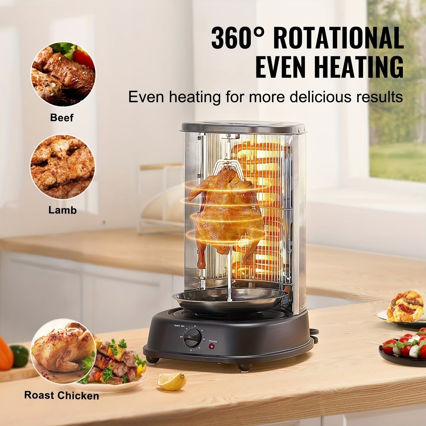 Vertical Shawarma Grill Machine, Electric Gyro Rotisserie Oven with Countertop Broiler, Doner Kebab & Chicken Shawarma Cooker for Home Kitchen, Restaurant & Parties