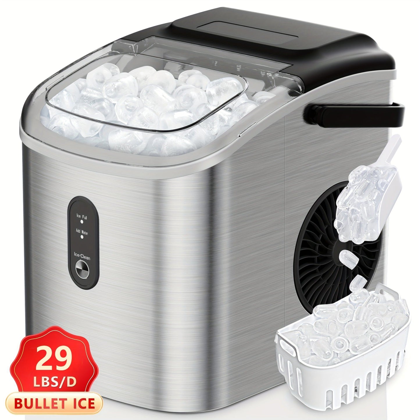 Countertop Bullet Ice Maker with 26-29 lb Daily Labels, 8 Cubes per 6 Minutes and Three Colors