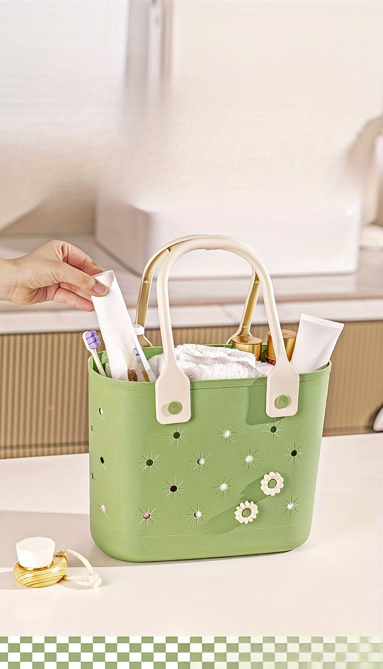 Portable Drain Storage Basket with Plastic Frame and Soft Bottom in Three Color Options for Home or Travel