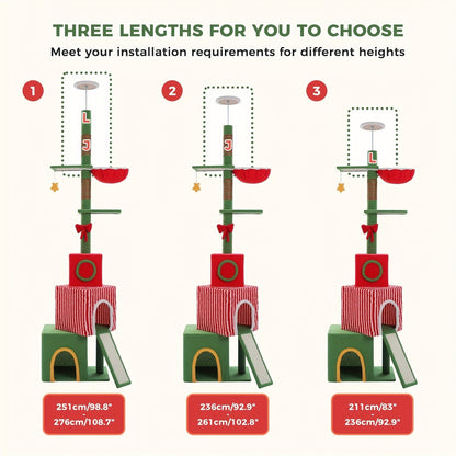 90-107.9-Inch Floor-to-Ceiling Cat Tree with Four Platforms, Tension Post and Five Style Options