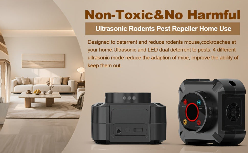Four-Mode Ultrasonic Pest Control Device with 12 LED Strobes, Independent Switches and One or Two-Pack Options